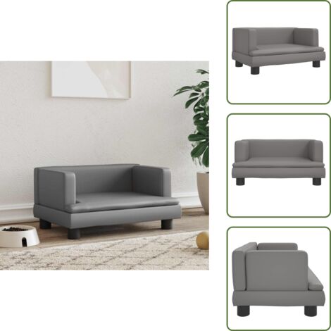 The Living Store Cama para perros de cuero sintético gris 60x40x30 cm - Sofá para perros