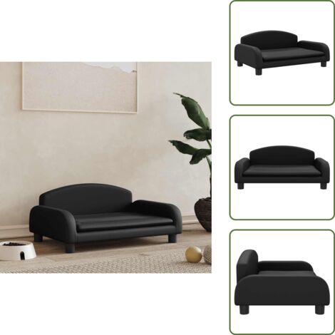 The Living Store Cama para perros de cuero sintético negra 70x45x30 cm - Sofá para perros