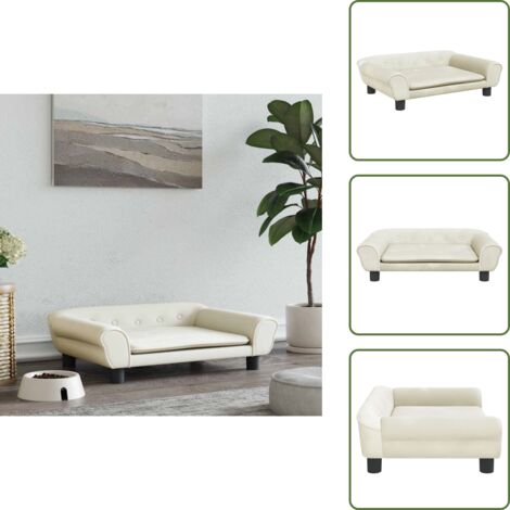 The Living Store Cama para perros de terciopelo crema 70x48x22 cm - Sofá para perros