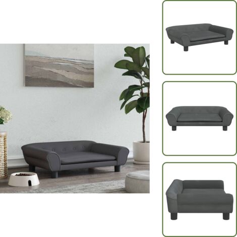 The Living Store Cama para perros de terciopelo gris oscuro 70x48x22 cm - Sofá para perros