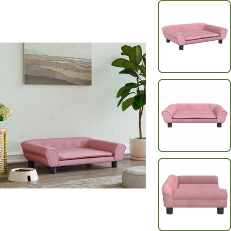 The Living Store Cama para perros de terciopelo rosa 70x48x22 cm - Sofá para perros