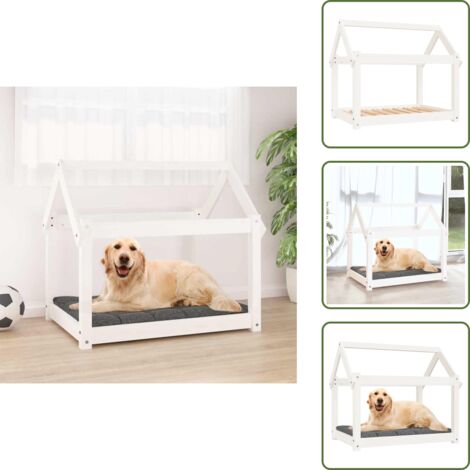 The Living Store Cama para perros madera maciza de pino blanco 81x60x70 cm - Madera de pino