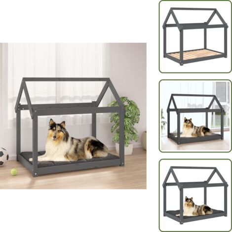 The Living Store Cama para perros madera maciza de pino gris 101x70x90 cm - Madera de pino