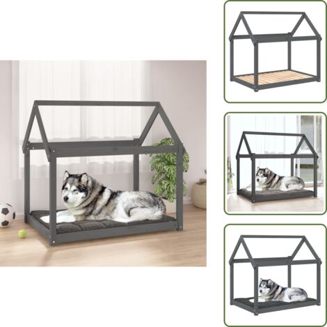 The Living Store Cama para perros madera maciza de pino gris 111x80x100 cm - Madera de pino