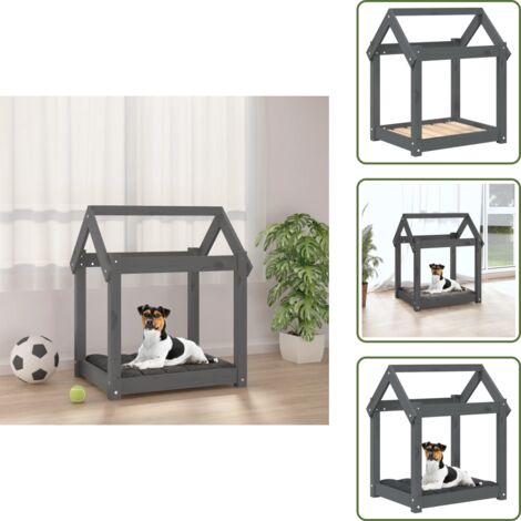 The Living Store Cama para perros madera maciza de pino gris 61x50x70 cm - Madera de pino