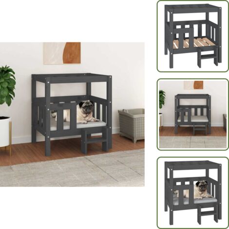 The Living Store Cama para perros madera maciza de pino gris 65,5x50,5x70 cm - Madera de pino
