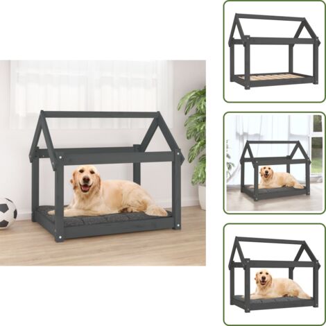 The Living Store Cama para perros madera maciza de pino gris 81x60x70 cm - Madera de pino