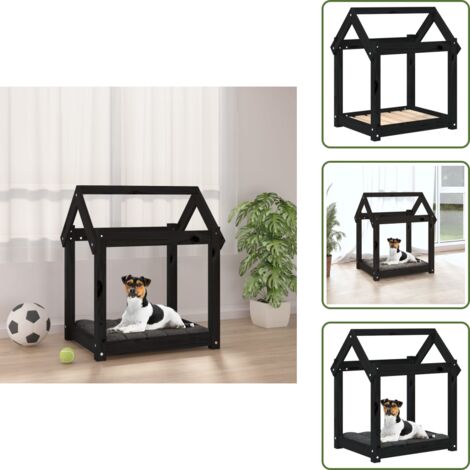 The Living Store Cama para perros madera maciza de pino negro 61x50x70 cm - Madera de pino