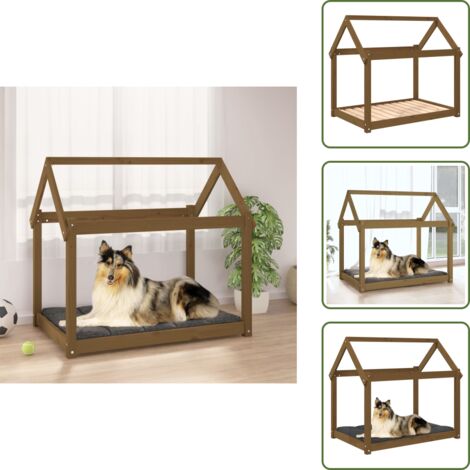 The Living Store Cama para perros madera maciza pino marrón miel 101x70x90 cm - Madera maciza