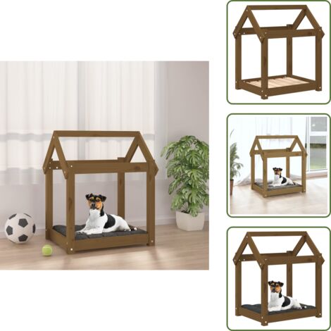 The Living Store Cama para perros madera maciza pino marrón miel 61x50x70 cm - Madera maciza