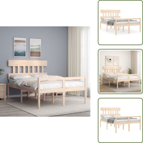The Living Store Cama para personas mayores con cabecero madera maciza 140x190cm - Cama con cabecero de madera