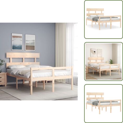 The Living Store Cama para personas mayores con cabecero madera maciza 140x200cm - Cama con cabecero de madera
