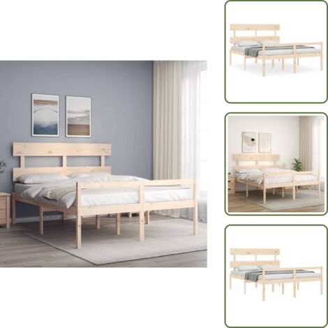 The Living Store Cama para personas mayores con cabecero madera maciza 160x200cm - Cama con cabecero de madera