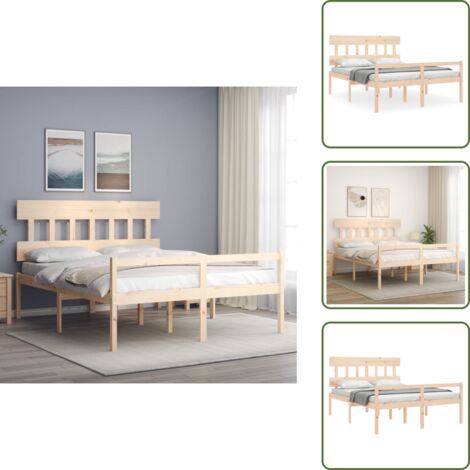 The Living Store Cama para personas mayores con cabecero madera maciza 160x200cm - Cama con cabecero de madera