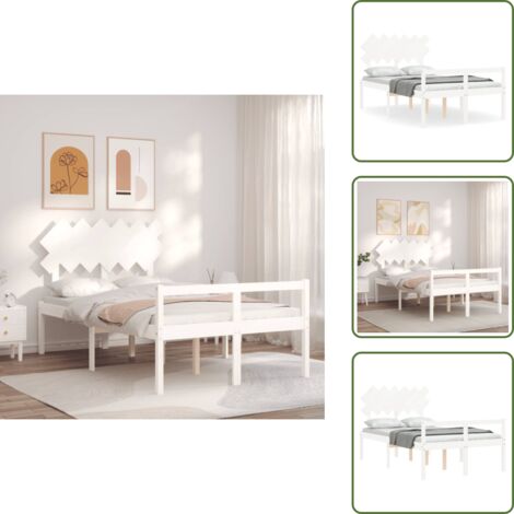 The Living Store Cama para personas mayores con cabecero madera maciza blanco - Cama de madera