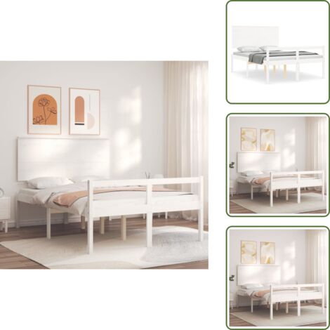 The Living Store Cama personas mayores cabecero madera maciza blanco 140x200 cm - Cama de madera