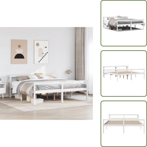 The Living Store Cama personas mayores y cabecero madera pino blanca 180x200 cm - Cama de madera