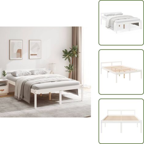 The Living Store Cama senior doble pequeña sin colchón blanco 120x190 cm - Cama de madera