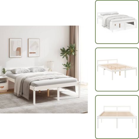 The Living Store Cama senior doble sin colchón blanco 135x190 cm - Cama de madera