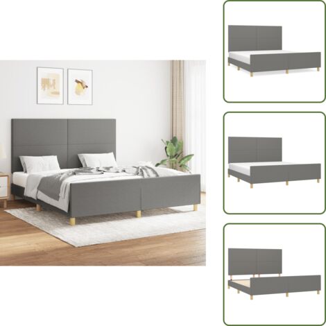 The Living Store Cama sin colchón de tela gris oscuro 160x200 cm - Cabecero de cama