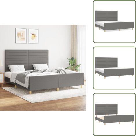 The Living Store Cama sin colchón de tela gris oscuro 160x200 cm - Cabecero de cama