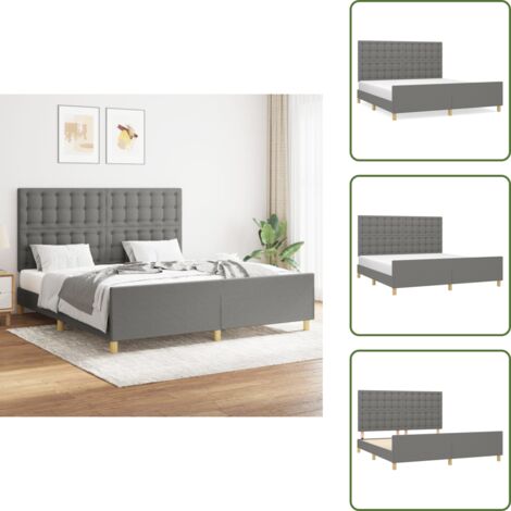 The Living Store Cama sin colchón de tela gris oscuro 160x200 cm - Cabecero de cama