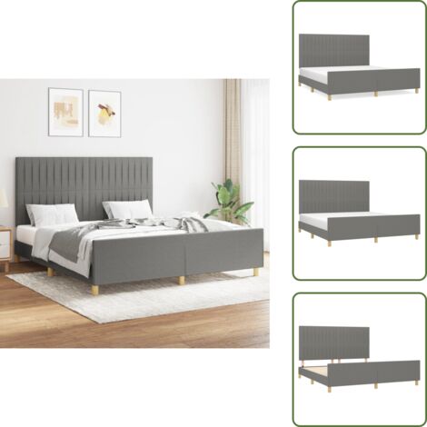 The Living Store Cama sin colchón de tela gris oscuro 160x200 cm - Cabecero de cama