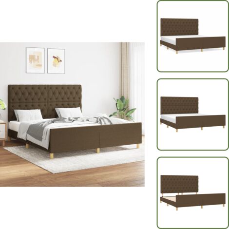 The Living Store Cama sin colchón de tela marrón oscuro 160x200 cm - Cabecero de cama