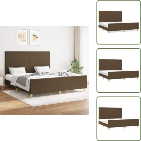 The Living Store Cama sin colchón de tela marrón oscuro 160x200 cm - Cabecero de cama