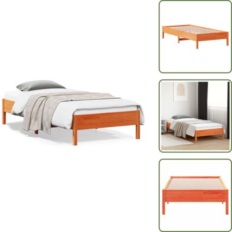 The Living Store Cama sin colchón madera maciza de pino marrón cera 100x200 cm - Madera maciza