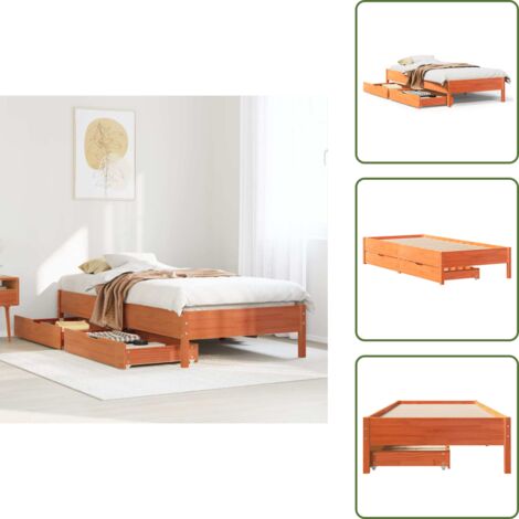 The Living Store Cama sin colchón madera maciza de pino marrón cera 100x200 cm - Madera maciza