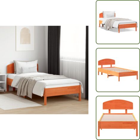 The Living Store Cama sin colchón madera maciza de pino marrón cera 100x200 cm - Madera maciza