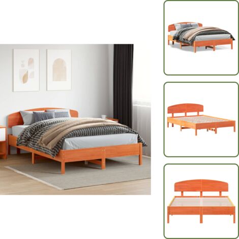The Living Store Cama sin colchón madera maciza de pino marrón cera 120x200 cm - Madera maciza
