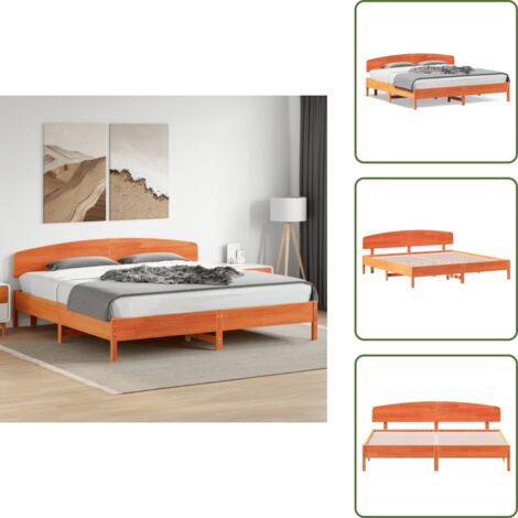 The Living Store Cama sin colchón madera maciza de pino marrón cera 180x200 cm - Cama sin colchón