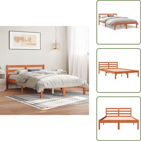 The Living Store Cama sin colchón madera maciza pino marrón cera 150x200 cm - Cama de madera