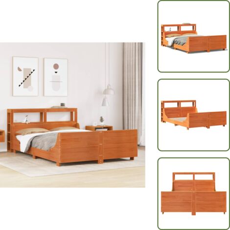 The Living Store Cama sin colchón madera maciza pino marrón cera 150x200 cm - Cama de madera