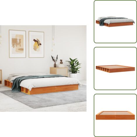 The Living Store Cama sin colchón madera maciza pino marrón cera 150x200 cm - Cama sin colchón