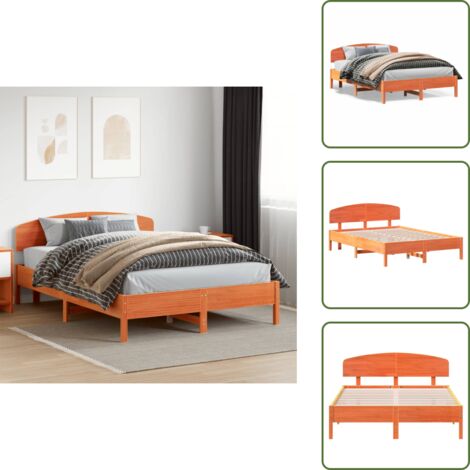 The Living Store Cama sin colchón madera maciza pino marrón cera 150x200 cm - Cama sin colchón