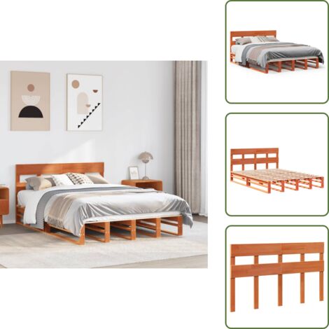 The Living Store Cama sin colchón madera maciza pino marrón cera 150x200 cm - Cama sin colchón