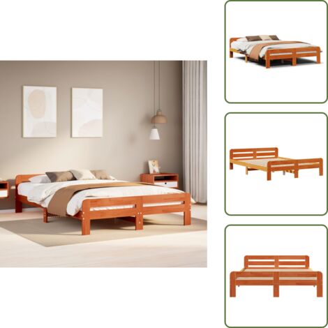 The Living Store Cama sin colchón madera maciza pino marrón cera 150x200 cm - Madera maciza