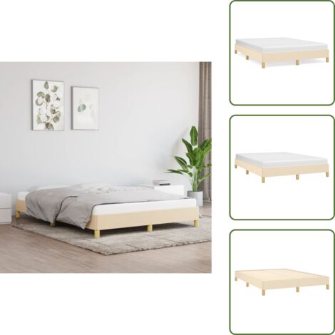 The Living Store Cama sin colchón tela color crema 140x190 cm - Cama de tela