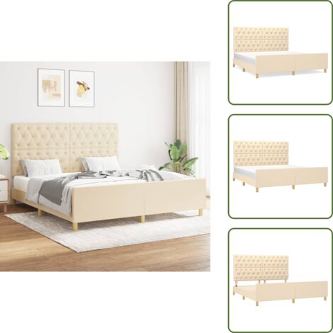 The Living Store Cama sin colchón tela color crema 160x200 cm - Cama con cabecero