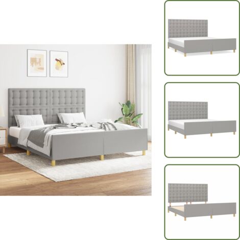 The Living Store Cama sin colchón tela gris claro 160x200 cm - Cabecero de cama