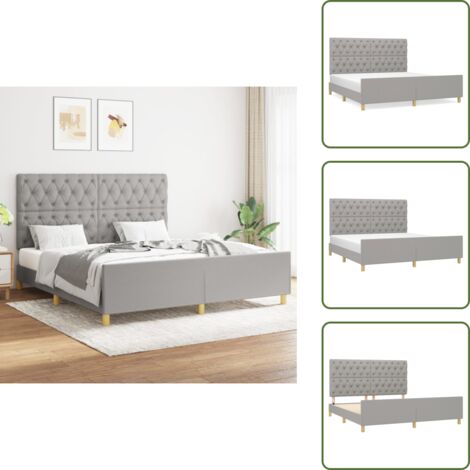 The Living Store Cama sin colchón tela gris claro 160x200 cm - Cabecero de cama