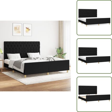 The Living Store Cama sin colchón tela negro 160x200 cm - Cama con cabecero
