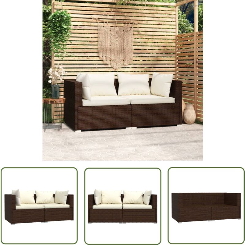 The Living Store - Canapé 2 places avec coussins Marron Résine tressée - Canapé Deux Places - Salon De Jardin - Mobilier De Jardin - Meubles De