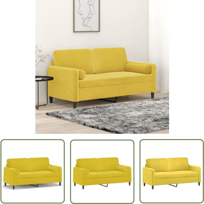 The Living Store Canapé 2 places avec oreillers décoratifs jaune 140 cm velours - Canapé Deux Places - Canapé Moderne - Canapé Velours - Fauteuil