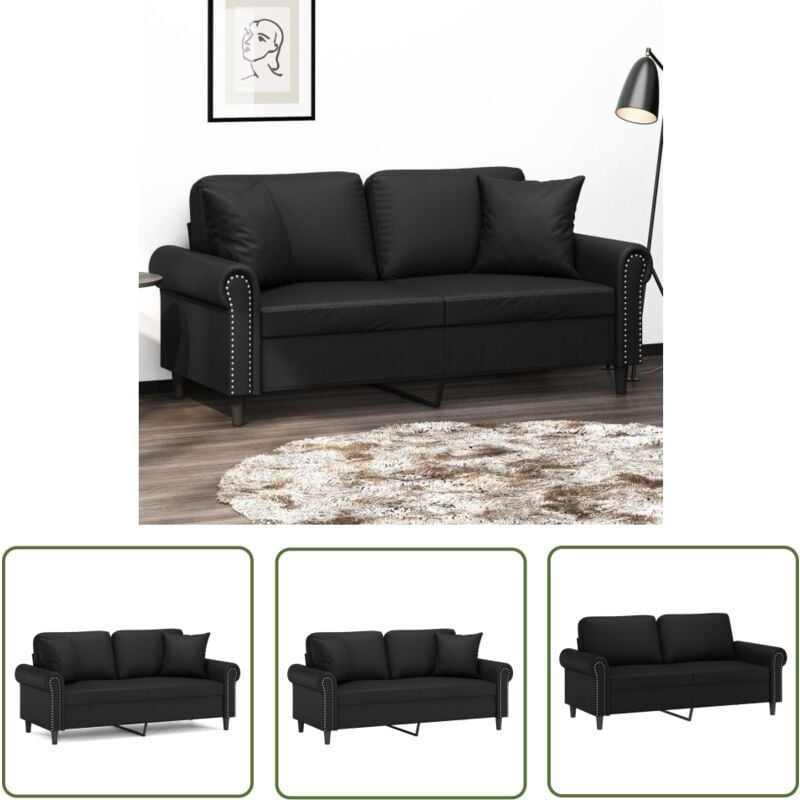 The Living Store - Canapé 2 places avec oreillers décoratifs noir 140cm similicuir - Canapé Deux Places - Canapé Moderne - Canapé Noir - Canapé Tissu