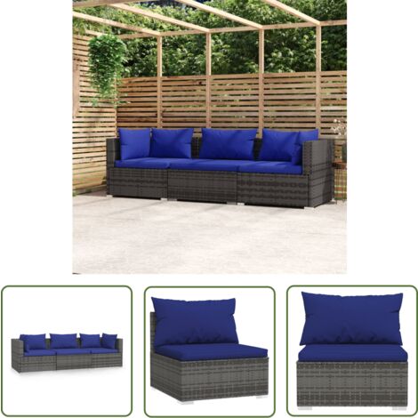 The Living Store Canapé 3 places avec coussins Gris Résine tressée - Canapé Extérieur - Salon De Jardin - Meuble De Jardin - Mobilier De Jardin - Set De Salon De Jardin