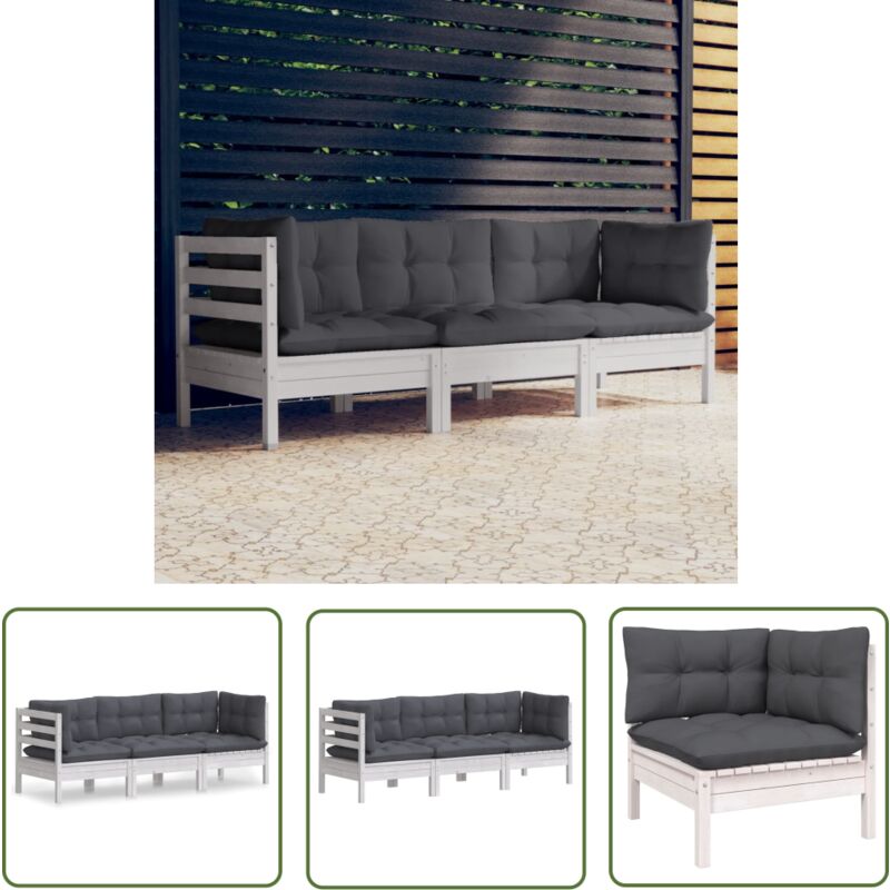 The Living Store - Canapé 3 places de jardin avec coussins anthracite Bois de pin - Canapé De Jardin - Mobilier De Jardin - Canapé D'extérieur